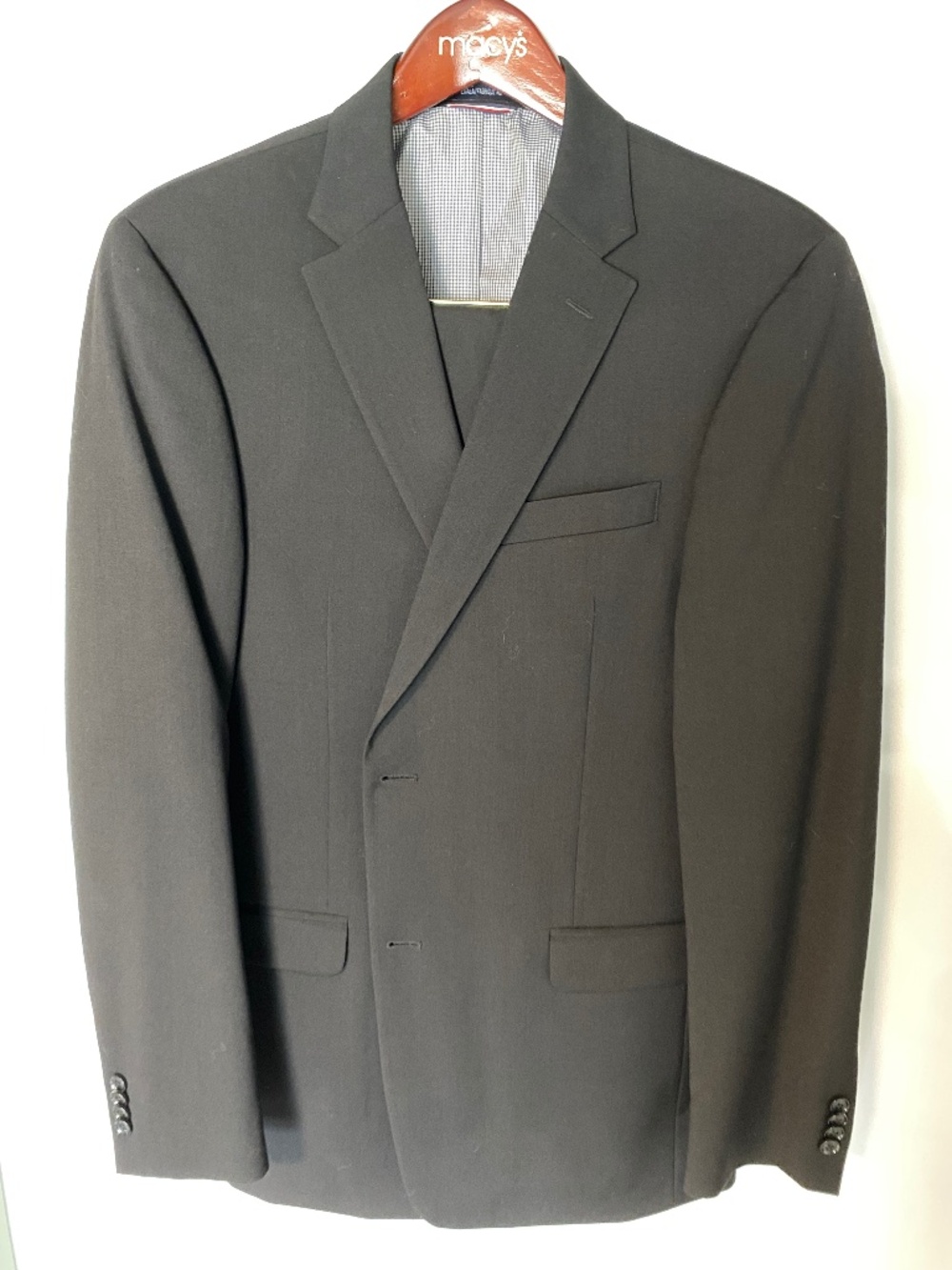 Tommy Hilfiger Men’s Black 2‑Piece Suit – Wool Blend, 40L / 34W×34L